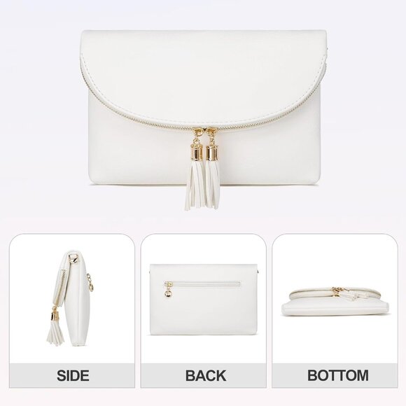 Women's Faux Leather Envelope Clutch Crossbody Bag with Multi Compartments - Picture 3 of 7